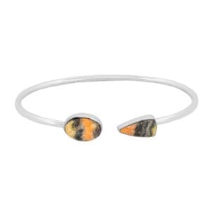 Sterling Silver Open Cuff Bumblebee Jasper Bracelet - Open Bangle Bracelet