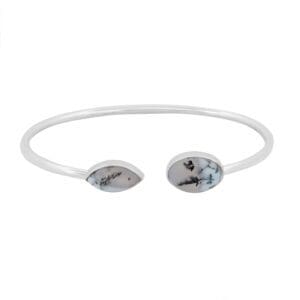 Sterling Silver Open Cuff Dendritic Agate Bracelet - Open Bangle Bracelet