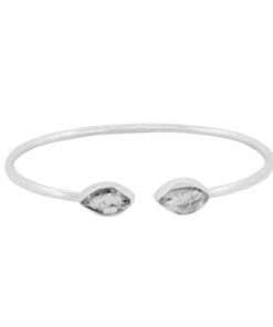 Sterling Silver Open Cuff Herkimer Diamond Bracelet - Open Bangle Bracelet