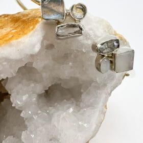 Sterling Silver Open Bangle Labradorite and Moonstone Bracelet - Open Cuff Bracelet