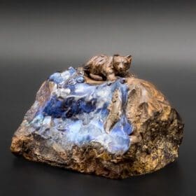 Blue Opal Carving: Boulder Opal Carving of a Bear Hunting Fish