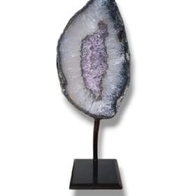 Amethyst Geode Slice: Vertical Elegance on a Metal Stand